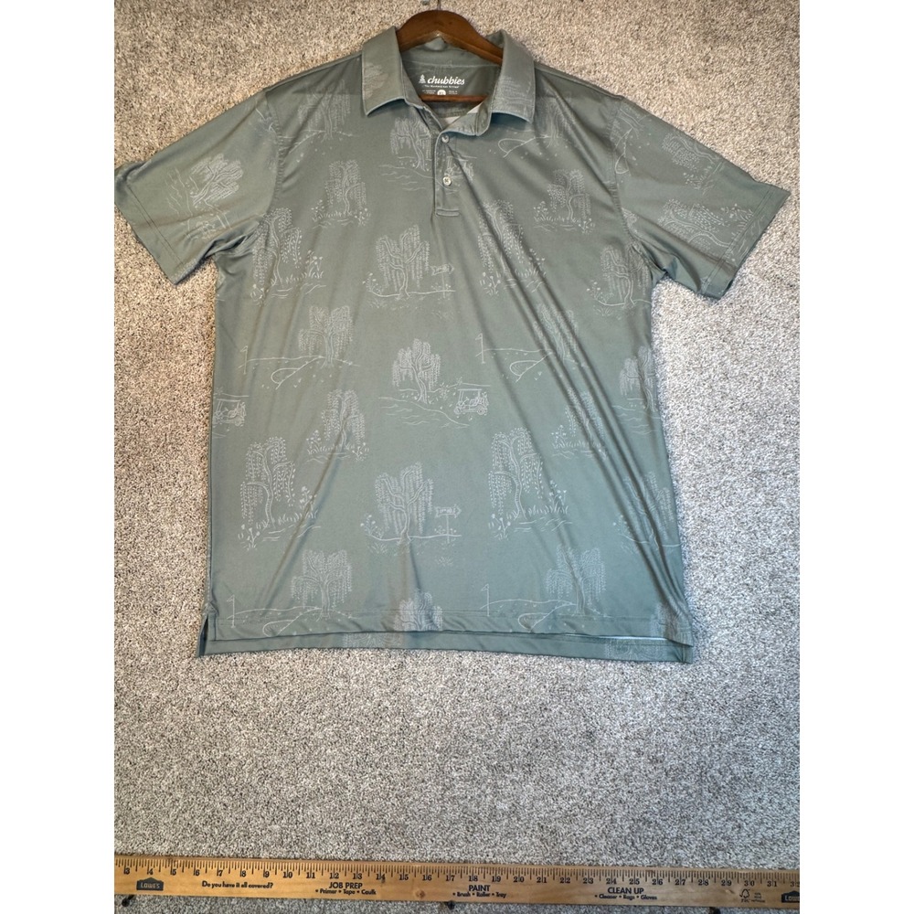 Chubbies Mens XL Sage Green Golf Print Performance Polo Shirt Weekend Arrived